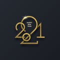 Golden 2021 New Year logo. New year glitter gold sign, Holiday design for greeting card, invitation, calendar, etc